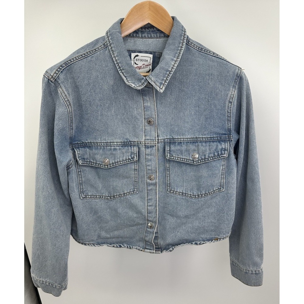 Stoosh Womens L Vintage Denim Cropped Jacket USA Western Country Cowgirl Rodeo